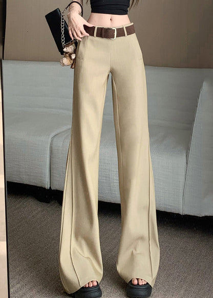 Spring Wide High Pockets Pants Khaki Leg Waist Patchwork
