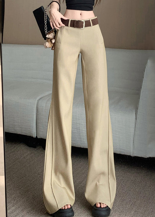 Spring Wide High Pockets Pants Khaki Leg Waist Patchwork