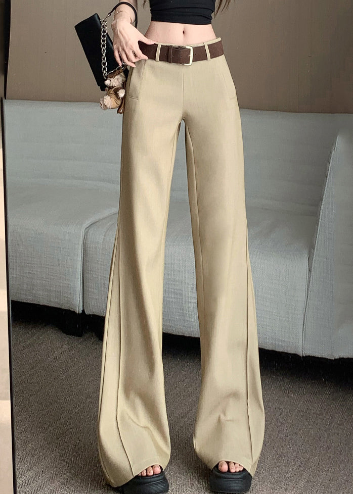 Spring Wide High Pockets Pants Khaki Leg Waist Patchwork
