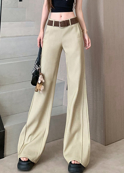 Spring Wide High Pockets Pants Khaki Leg Waist Patchwork