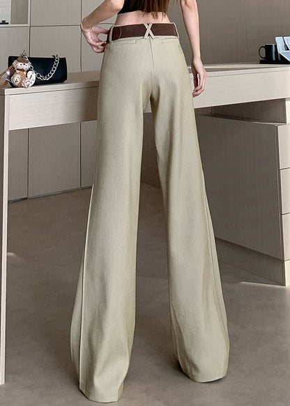 Spring Wide High Pockets Pants Khaki Leg Waist Patchwork