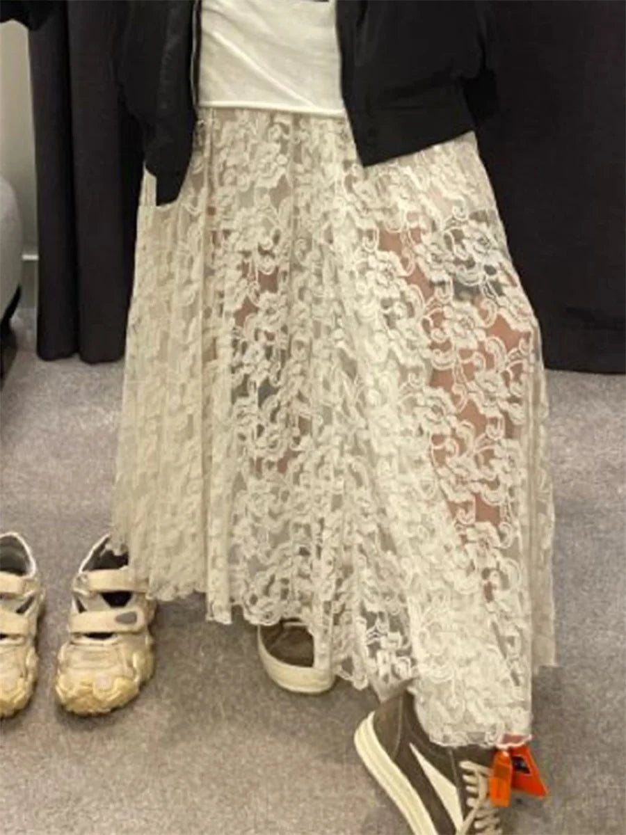Patchwork See-through Maxi Skirt