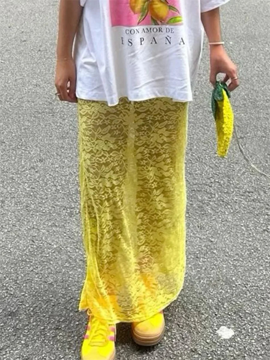Patchwork See-through Maxi Skirt