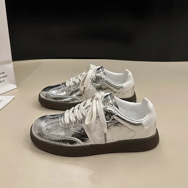 Leather Outdoor Walking Sneakers Sports Platform Vulcanized Shoes Woman White Flats Tennis Trainers