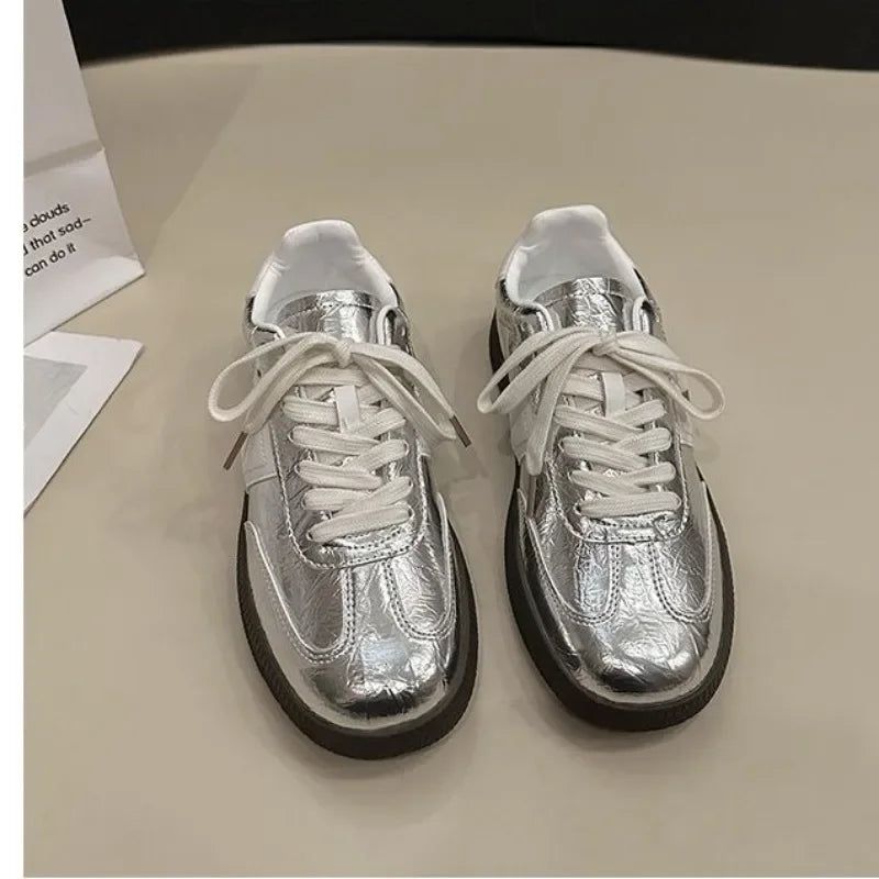 Leather Outdoor Walking Sneakers Sports Platform Vulcanized Shoes Woman White Flats Tennis Trainers