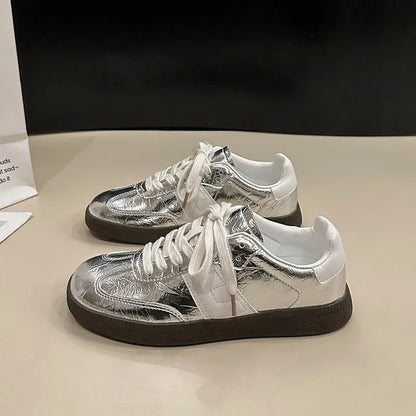 Leather Outdoor Walking Sneakers Sports Platform Vulcanized Shoes Woman White Flats Tennis Trainers