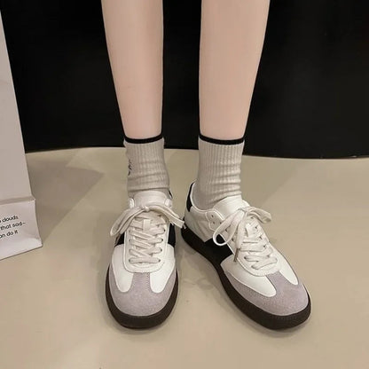 Leather Outdoor Walking Sneakers Sports Platform Vulcanized Shoes Woman White Flats Tennis Trainers