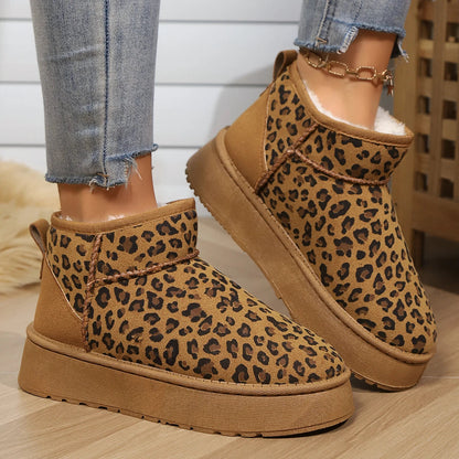 Leopard Print Non-slip Wear-resistant Plush Short Snow Boot