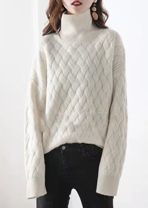 Light Camel Turtleneck Plaid Wool Knit Sweaters Spring Tf001