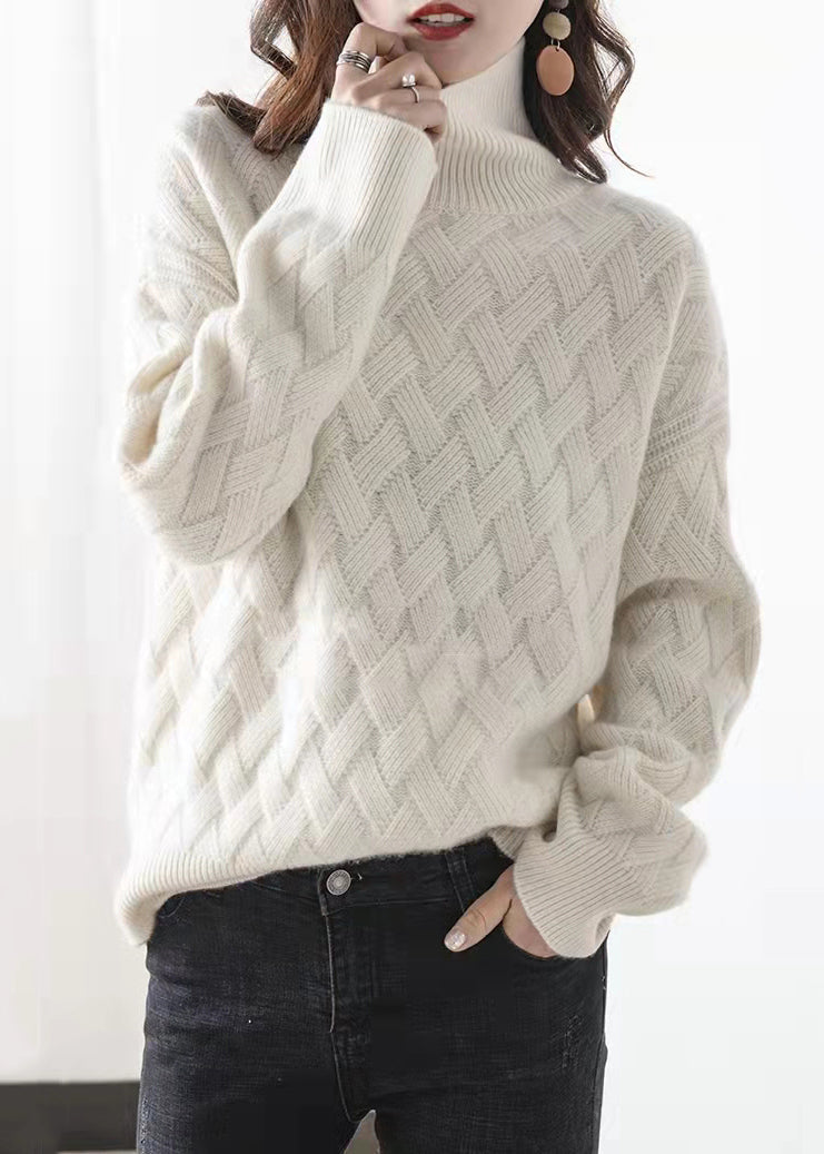 Light Camel Turtleneck Plaid Wool Knit Sweaters Spring Tf001