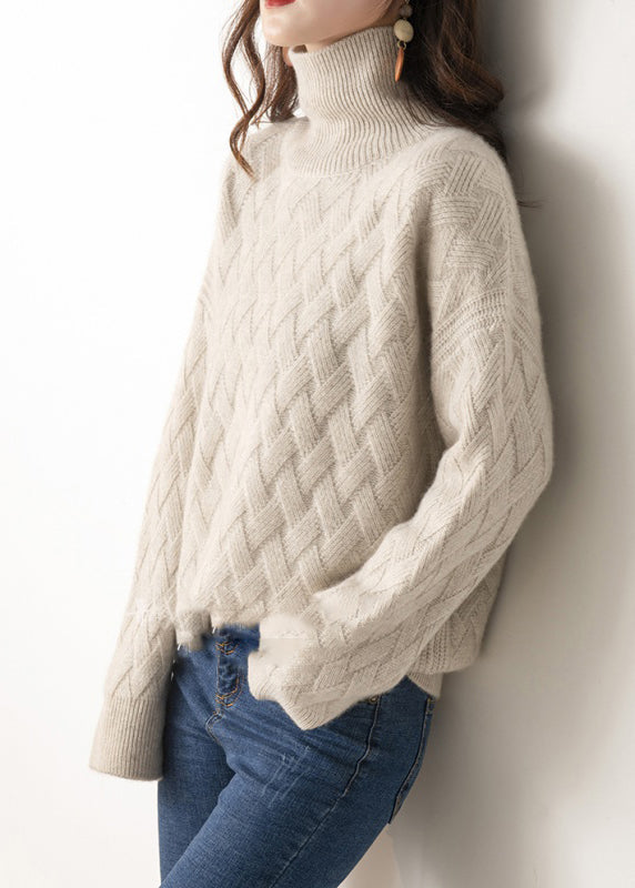 Light Camel Turtleneck Plaid Wool Knit Sweaters Spring Tf001