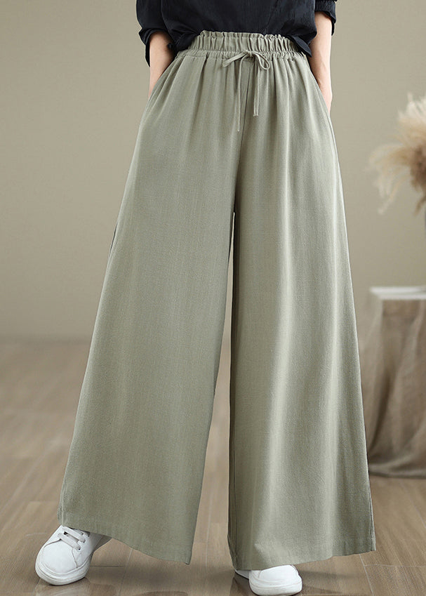 Light Green Pockets Elastic Waist Cotton Pants Fall Qo046