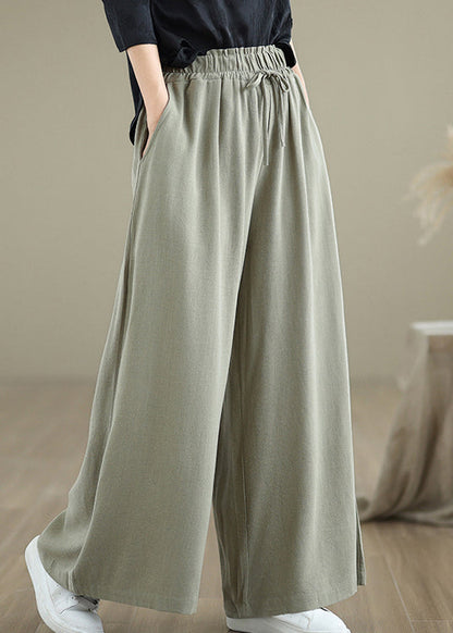 Light Green Pockets Elastic Waist Cotton Pants Fall Qo046