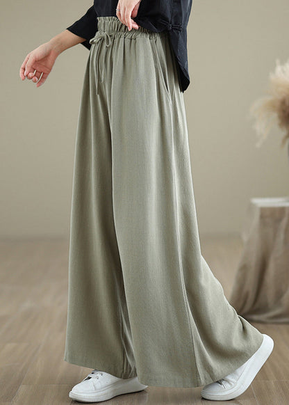 Light Green Pockets Elastic Waist Cotton Pants Fall Qo046