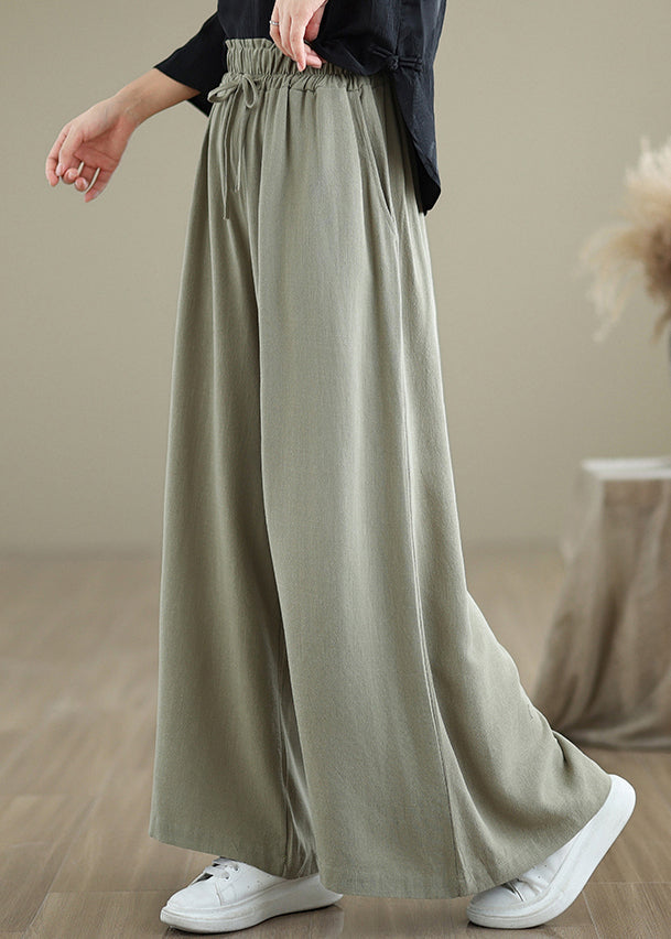 Light Green Pockets Elastic Waist Cotton Pants Fall Qo046