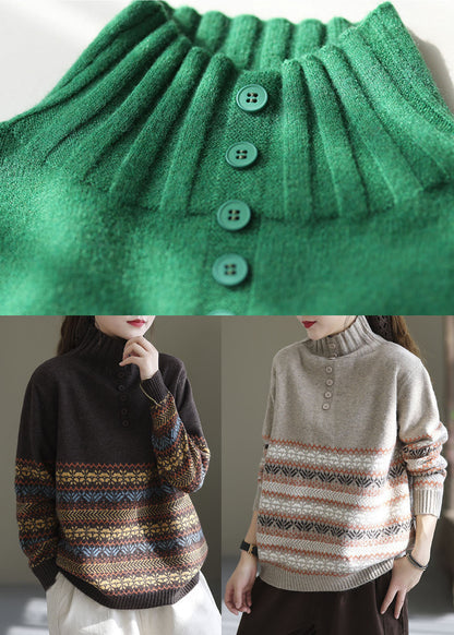 Light Grey Oversized Print Thick Knit Sweater Spring Tg1046