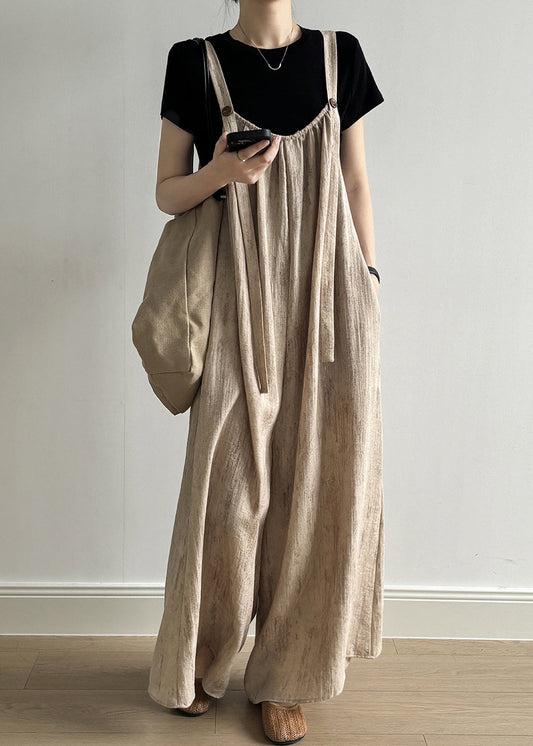 Linen Button Pockets Linen Jumpsuit Sleeveless