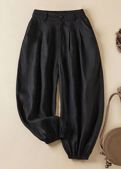 Linen Pockets Elastic Waist Linen Crop Pants Summer Gg061