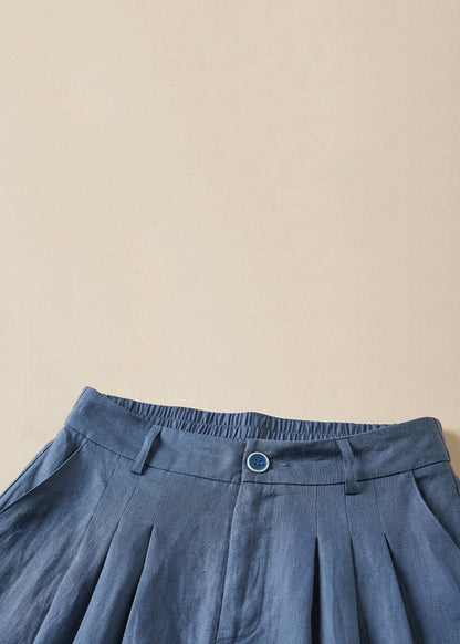 Linen Pockets Elastic Waist Linen Crop Pants Summer Gg061