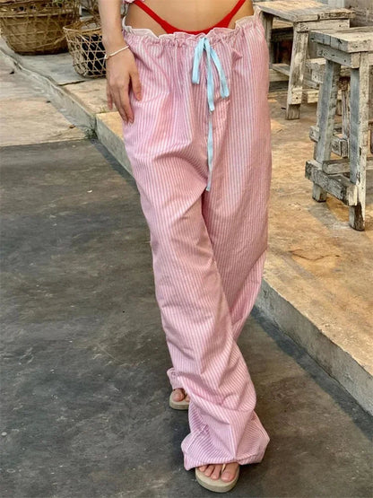 Stripe Drawstring Wide Leg Sweatpant Pant