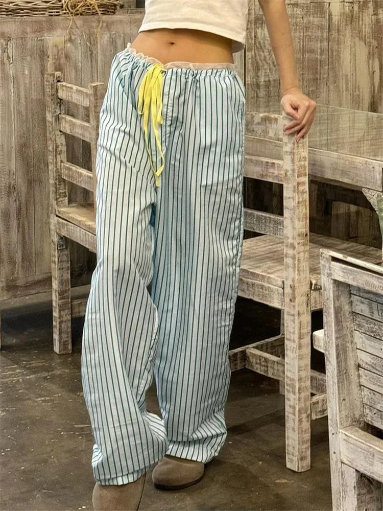 Stripe Drawstring Wide Leg Sweatpant Pant