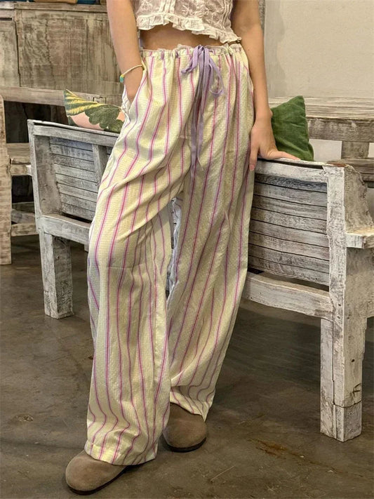 Stripe Drawstring Wide Leg Sweatpant Pant