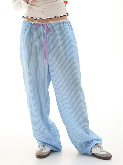 Stripe Drawstring Wide Leg Sweatpant Pant