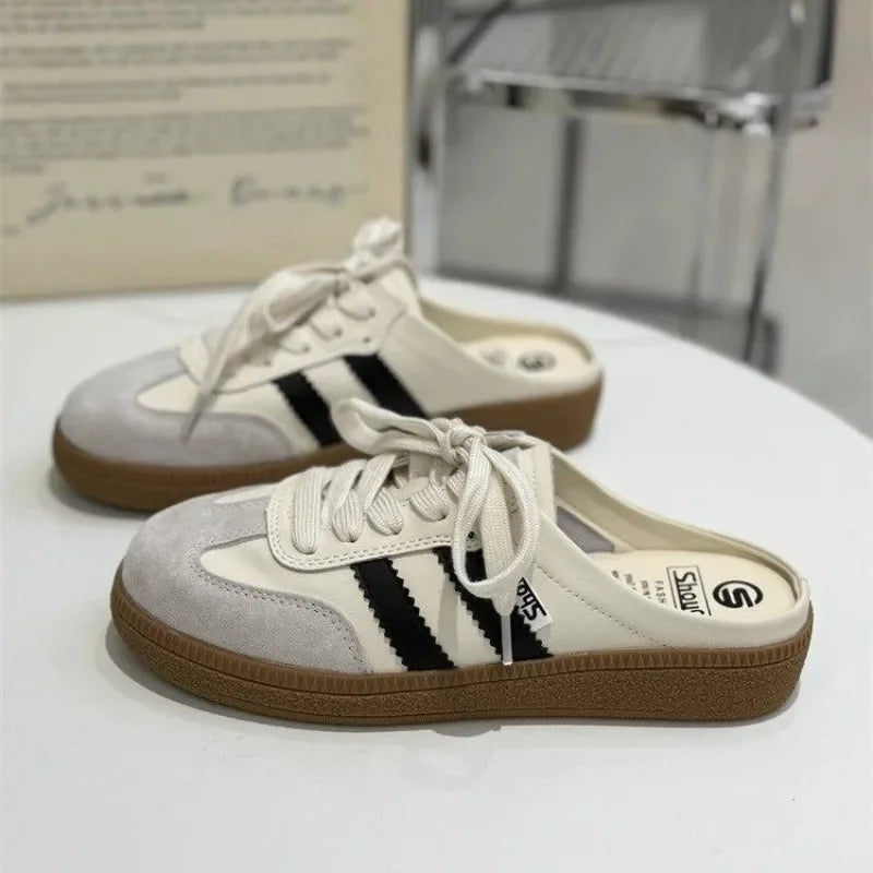 Mules Slides Shoes Round Toe Flat Female Footwear Sneakers Clogs Platform Summer Slip on Creeper Baotou Slipper
