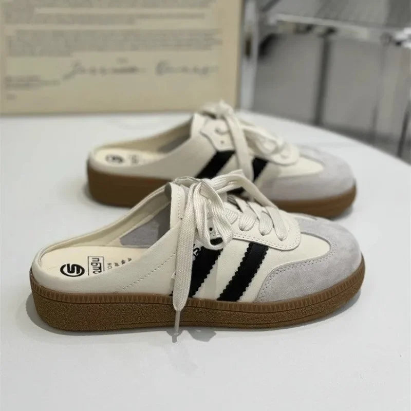 Mules Slides Shoes Round Toe Flat Female Footwear Sneakers Clogs Platform Summer Slip on Creeper Baotou Slipper