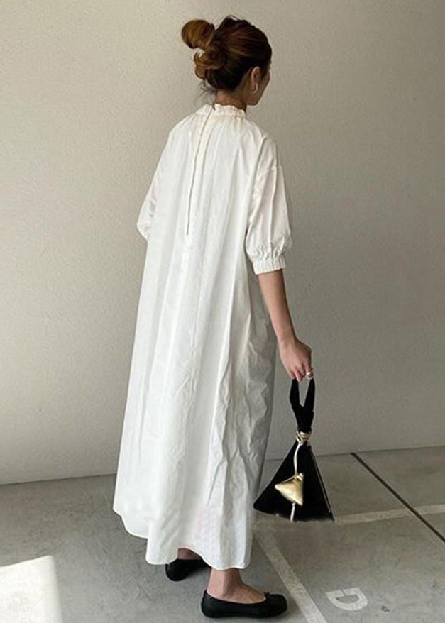 Navy Back Zippered Cotton Maxi Dress Half Sleeve Tz013