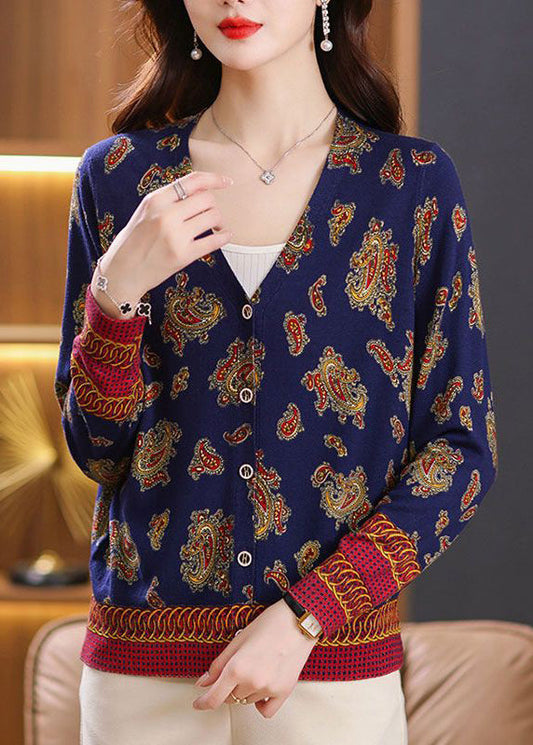 Navy Button Print Cozy Knit Cardigan Spring Tb008