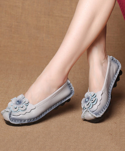 Navy Faux Leather Flower Splicing Flat Feet Shoes Sl1028