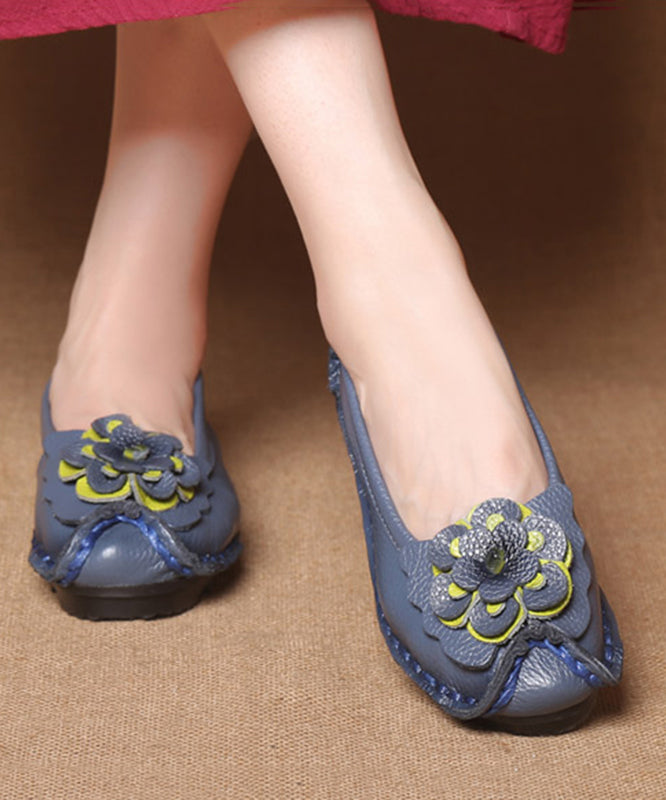 Navy Faux Leather Flower Splicing Flat Feet Shoes Sl1028
