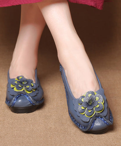 Navy Faux Leather Flower Splicing Flat Feet Shoes Sl1028