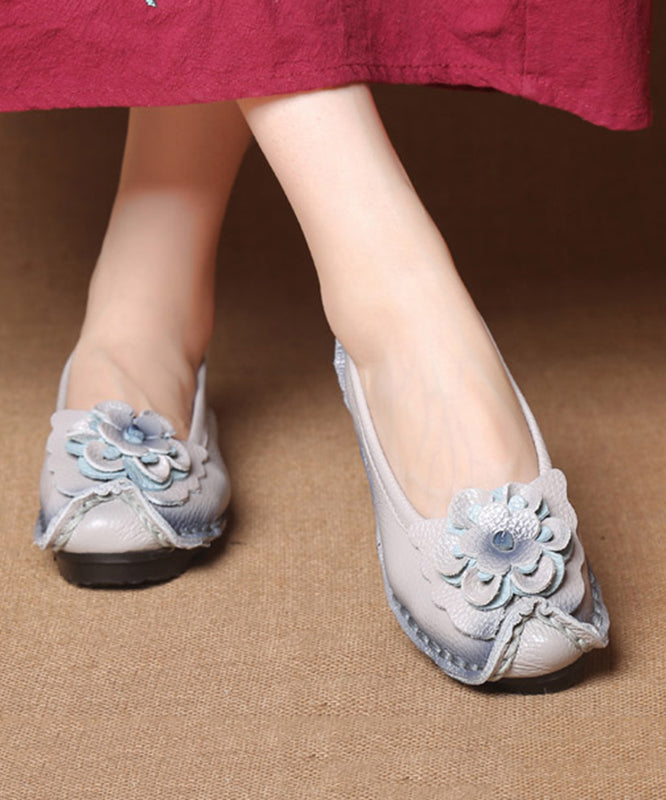 Navy Faux Leather Flower Splicing Flat Feet Shoes Sl1028