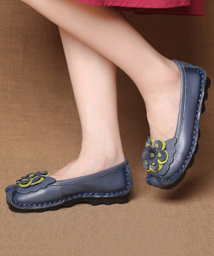 Navy Faux Leather Flower Splicing Flat Feet Shoes Sl1028