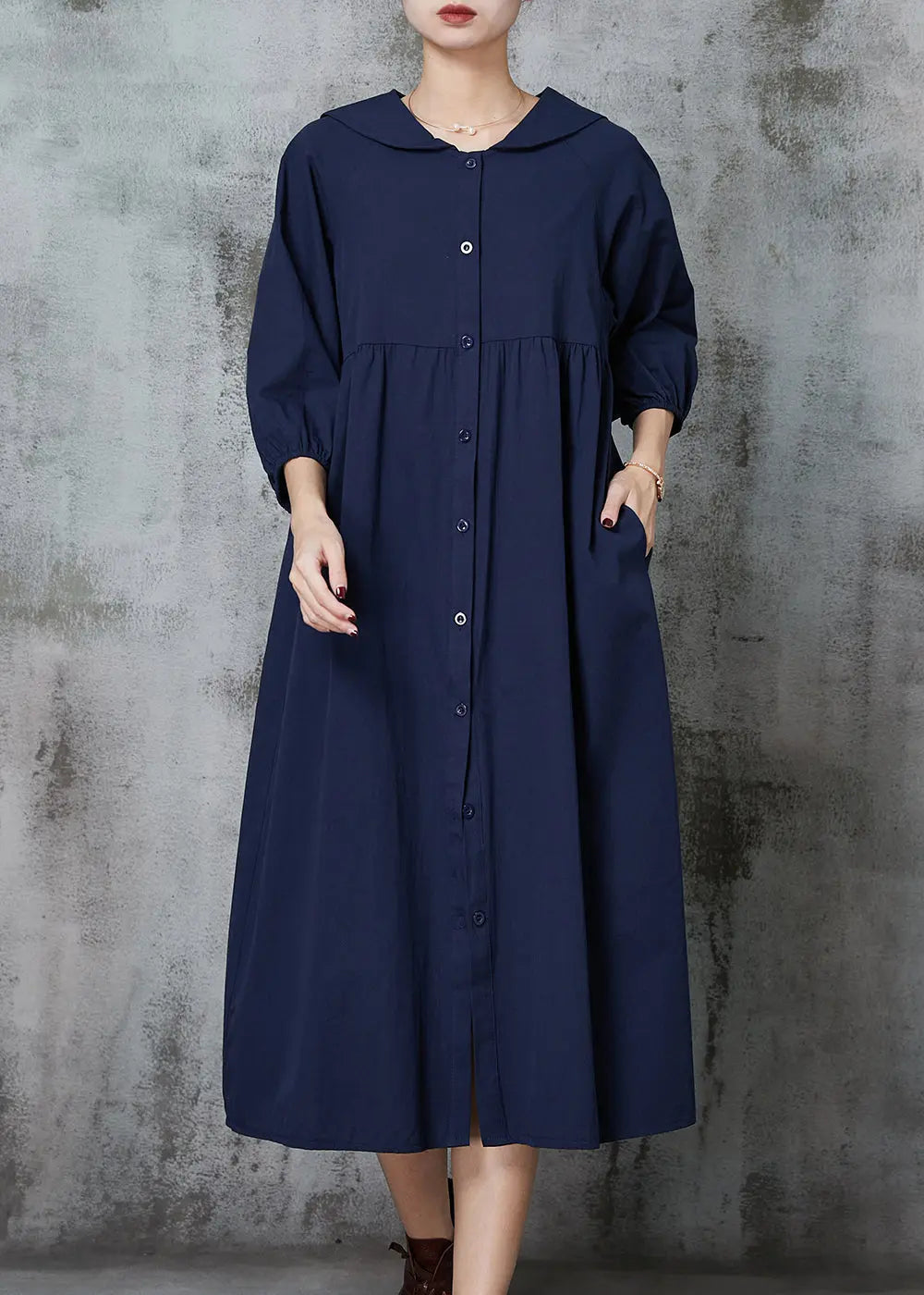 Navy Oversized Cotton Maxi Dresses Summer Jk1007