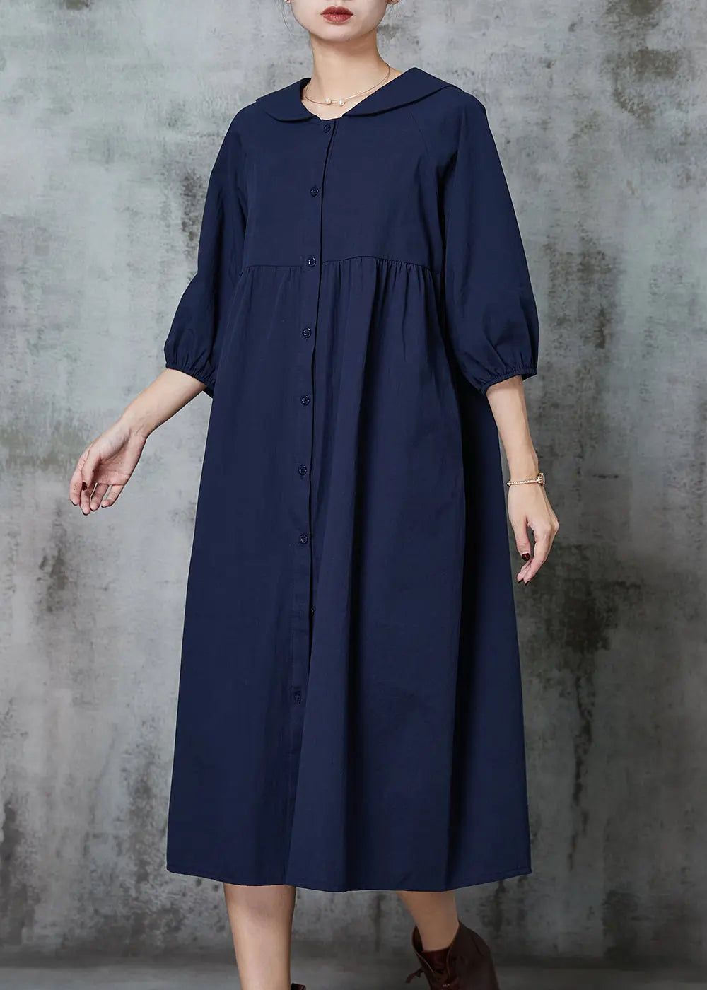 Navy Oversized Cotton Maxi Dresses Summer Jk1007