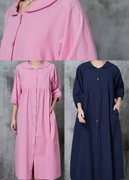Pink Cotton Long Dresses Oversized Button Down Half Sleeve Jk1009