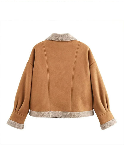 New Lamb Wool Thick Autumn Winter Lapel Buttons Warm Coat