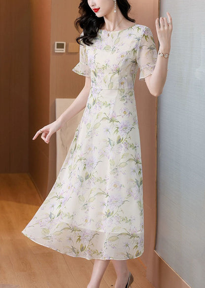O Neck Print Chiffon Long Dress Summer Bb015
