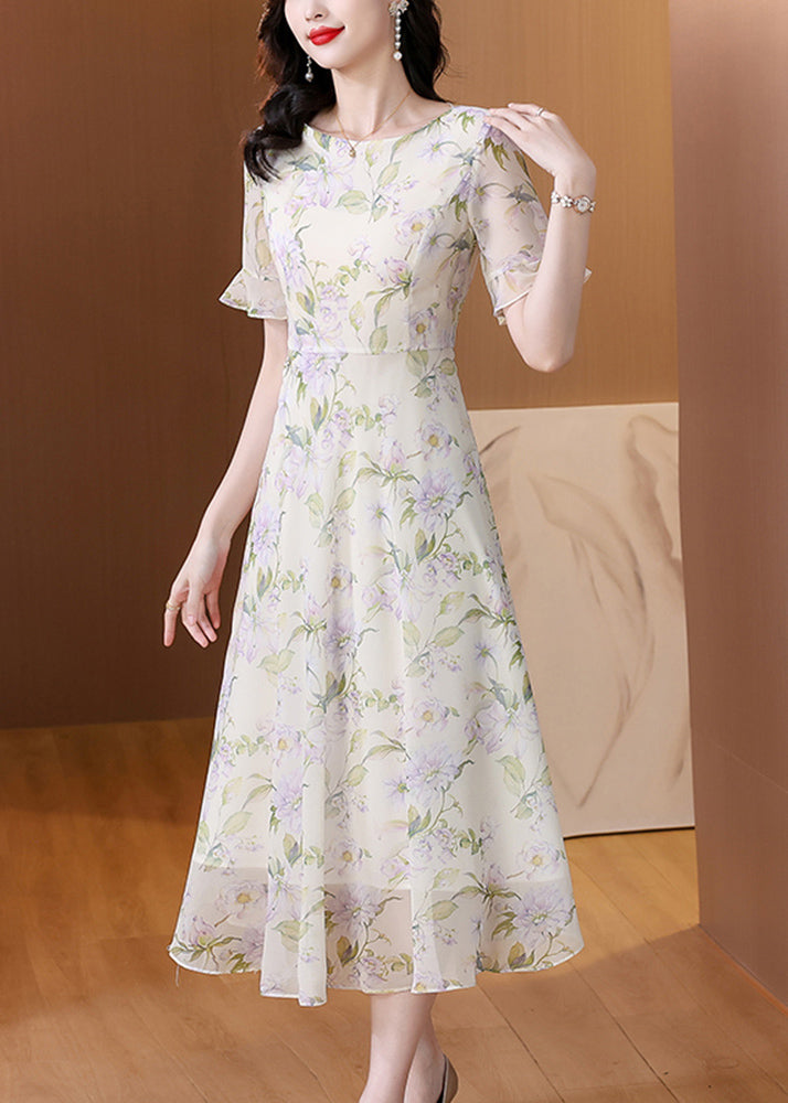 O Neck Print Chiffon Long Dress Summer Bb015