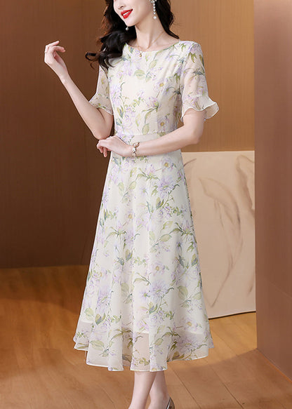 O Neck Print Chiffon Long Dress Summer Bb015