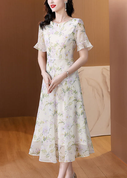 O Neck Print Chiffon Long Dress Summer Bb015