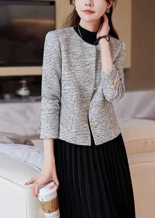 O-neck Striped Cotton Short Coat Spring Yj047