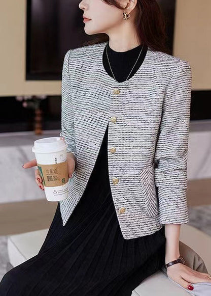 O-neck Striped Cotton Short Coat Spring Yj047