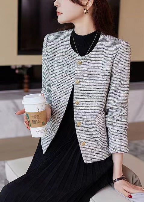 O-neck Striped Cotton Short Coat Spring Yj047