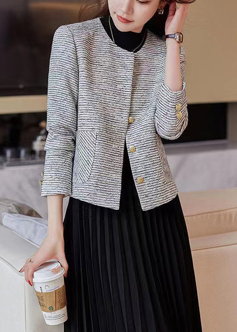 O-neck Striped Cotton Short Coat Spring Yj047