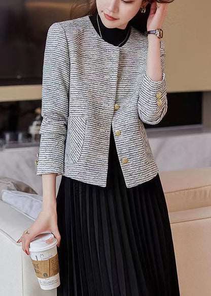 O-neck Striped Cotton Short Coat Spring Yj047