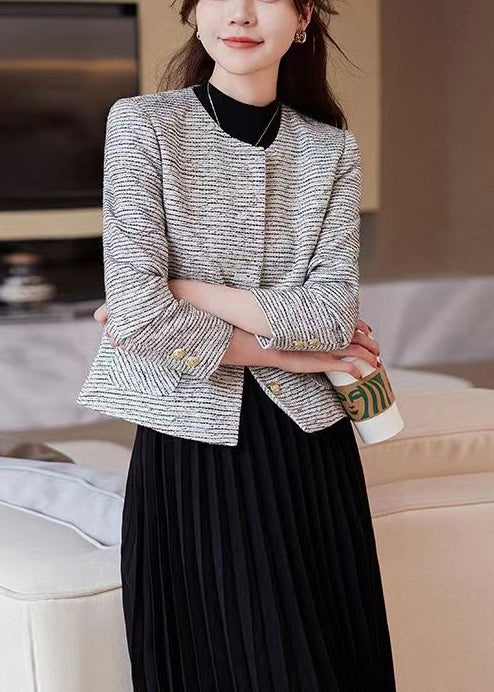 O-neck Striped Cotton Short Coat Spring Yj047